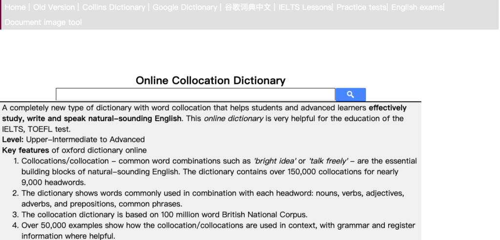 Online collocation dictionary