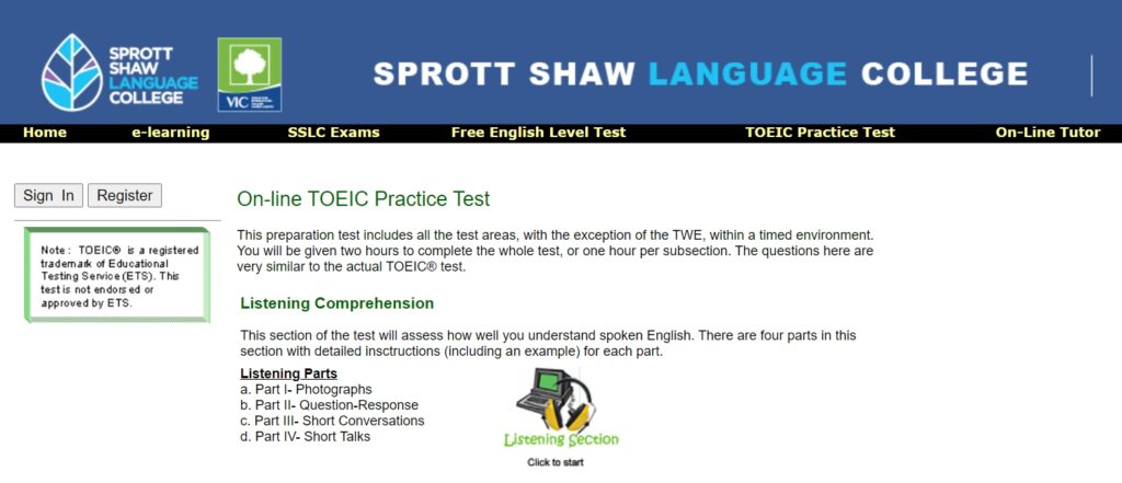 免費多益線上測驗推薦３：Sprortt Shaw Language College