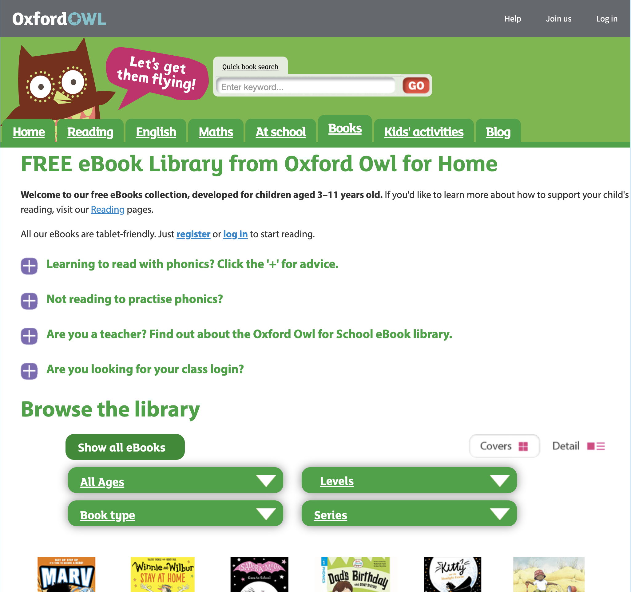 英文兒童電子書與有聲電子書：FREE eBook Library from Oxford Owl for Home